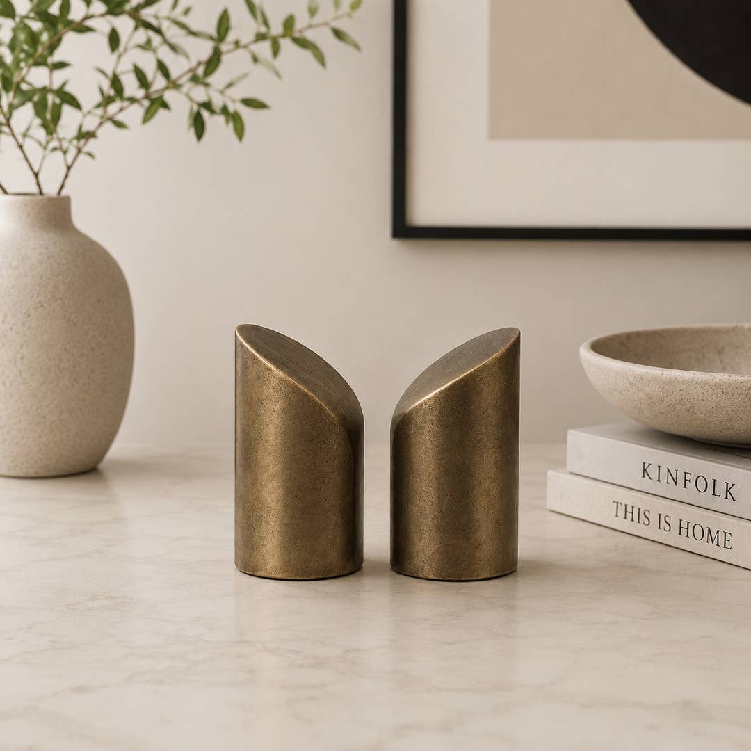 Modern Aluminium Bookends Set | Antique Brass Book Holders