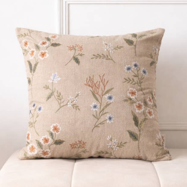Embroidered Cotton Cushion- Tulip Floral Design- 45x45 cm