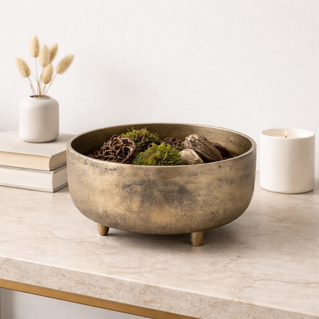Antique Nickel Aluminium Bowl Modern Decorative Centerpiece