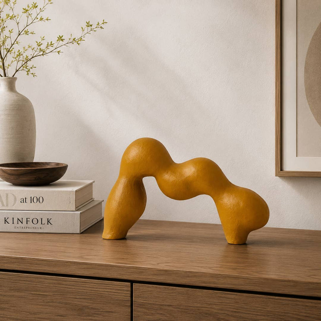 Abstract Aluminium Tabletop Sculpture – Mustard Yellow
