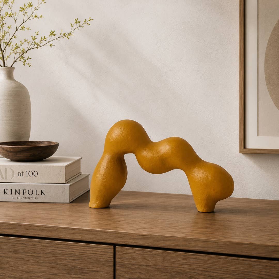 Abstract Aluminium Tabletop Sculpture – Mustard Yellow