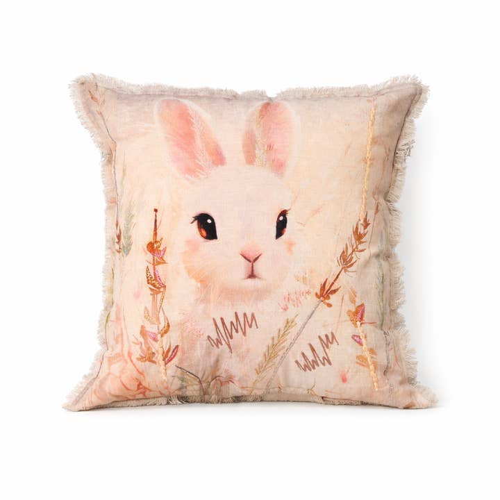 Embroidered Cotton Cushion- Alina Rabbit Design- 45x45 cm