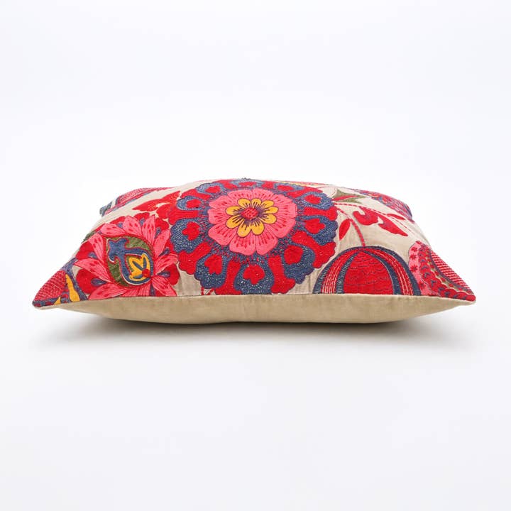 Boho Embroidered Cotton Velvet Lumbar Cushion -40×60 cm