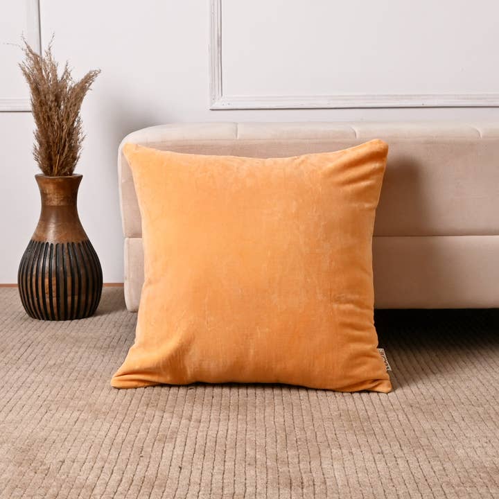 Velvet Cotton Cushion- Ochre Mustard- 45x45 cm