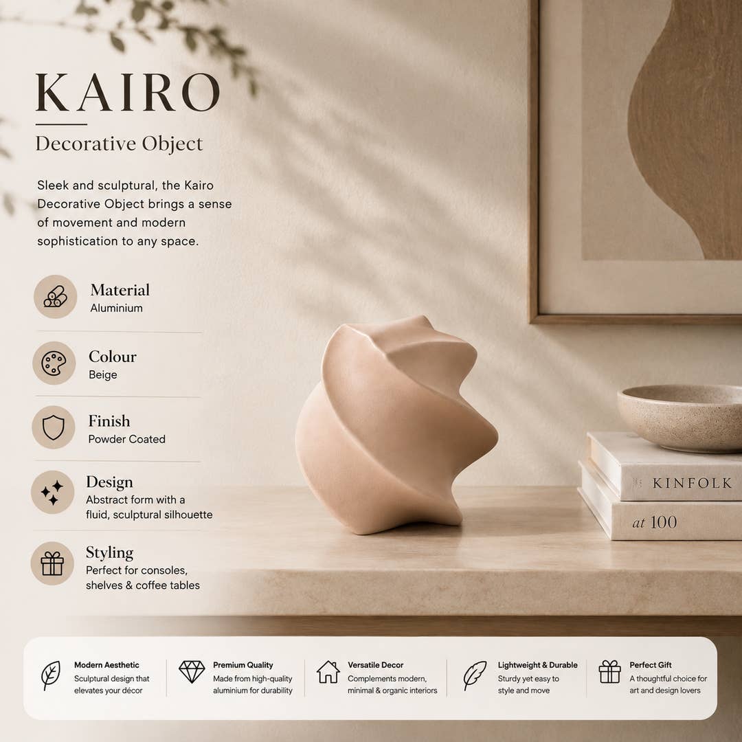 Modern Abstract Aluminium Sculpture | Beige Tabletop Decor