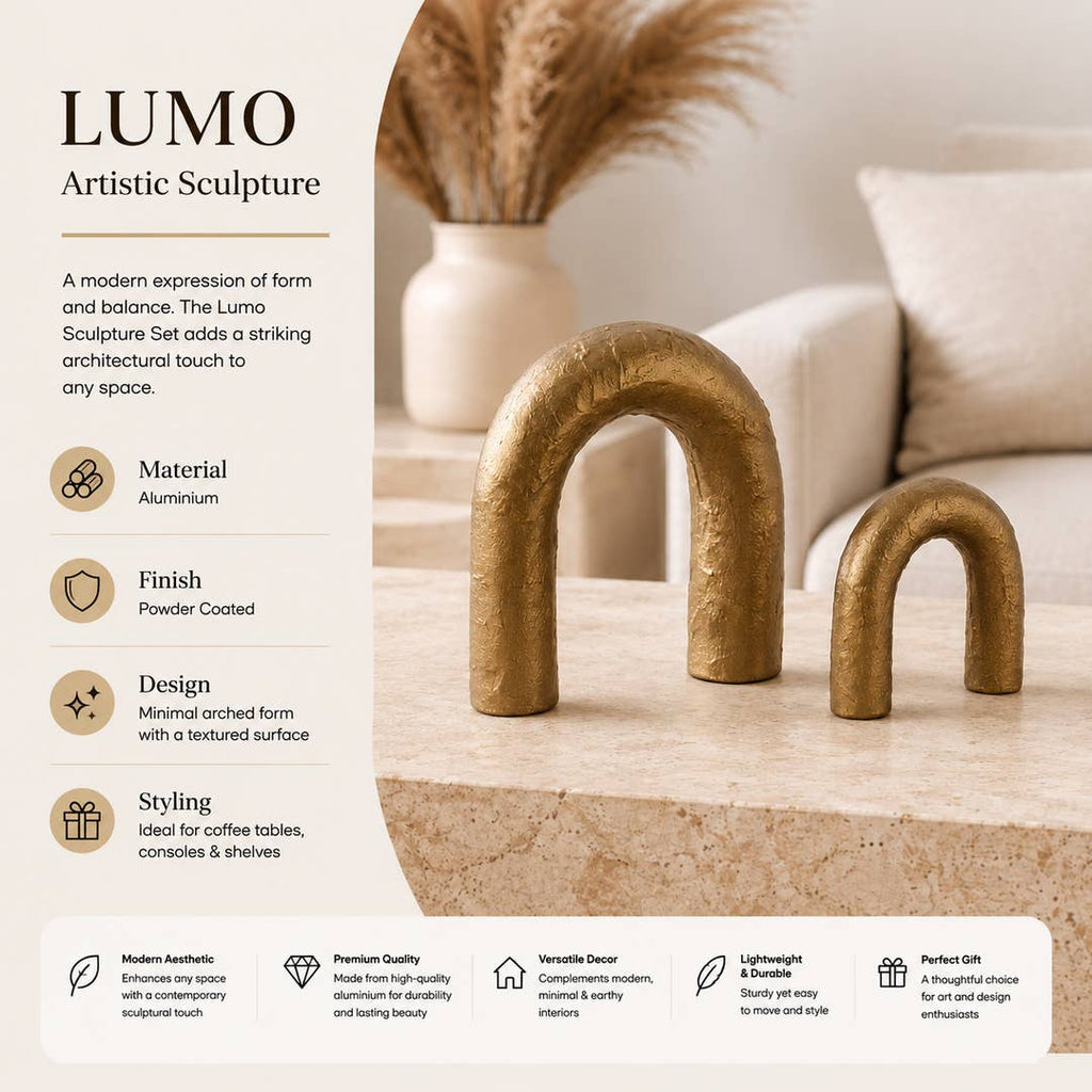 Modern Aluminium Arch Sculpture | Gold Tabletop Decor Set