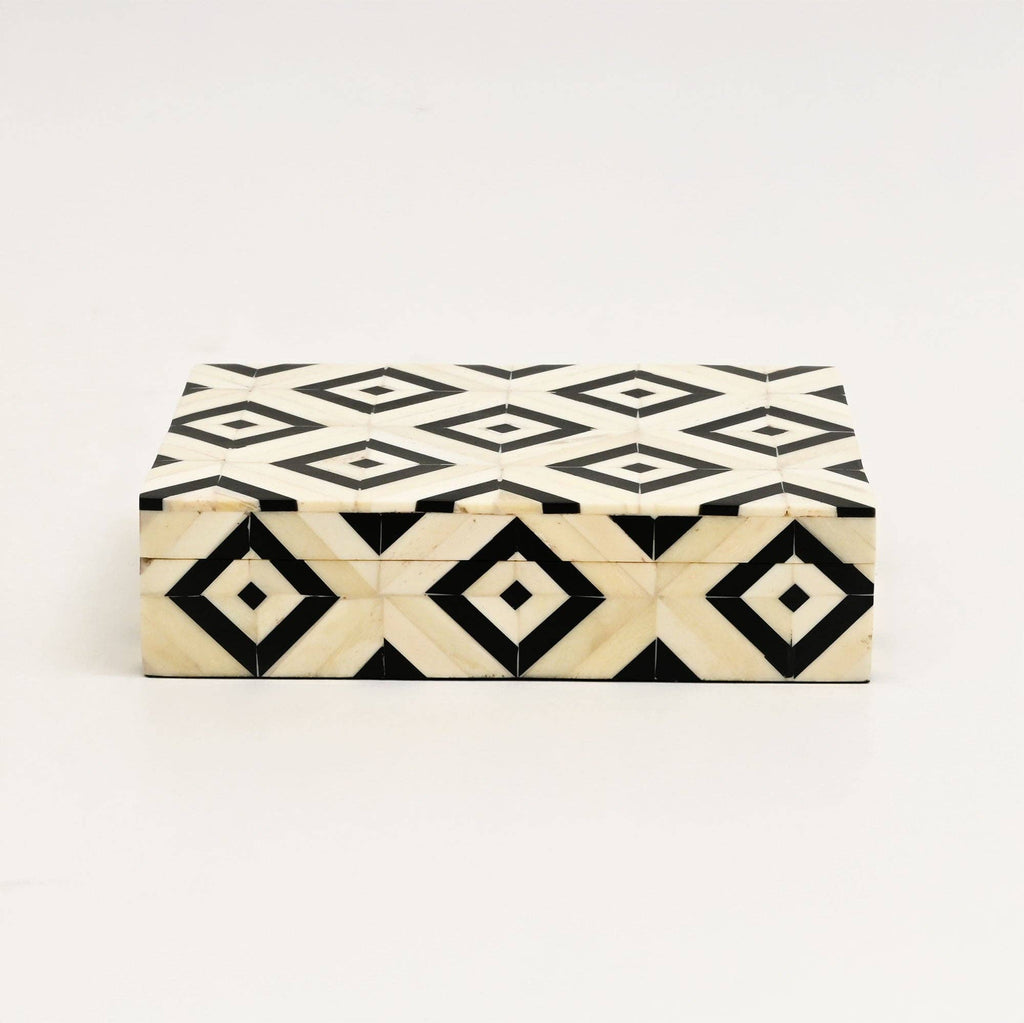 Handcrafted Bone Inlay Geometric Card Box White