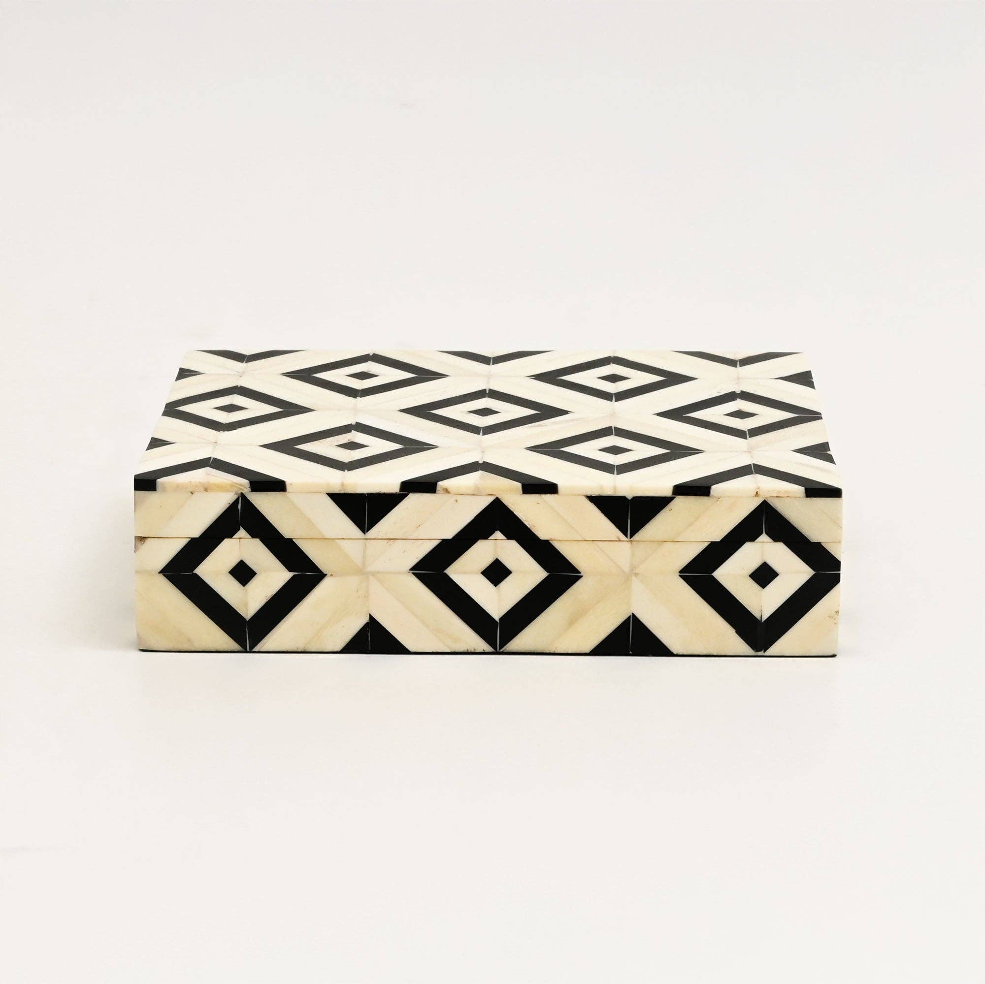 Handcrafted Bone Inlay Geometric Card Box White