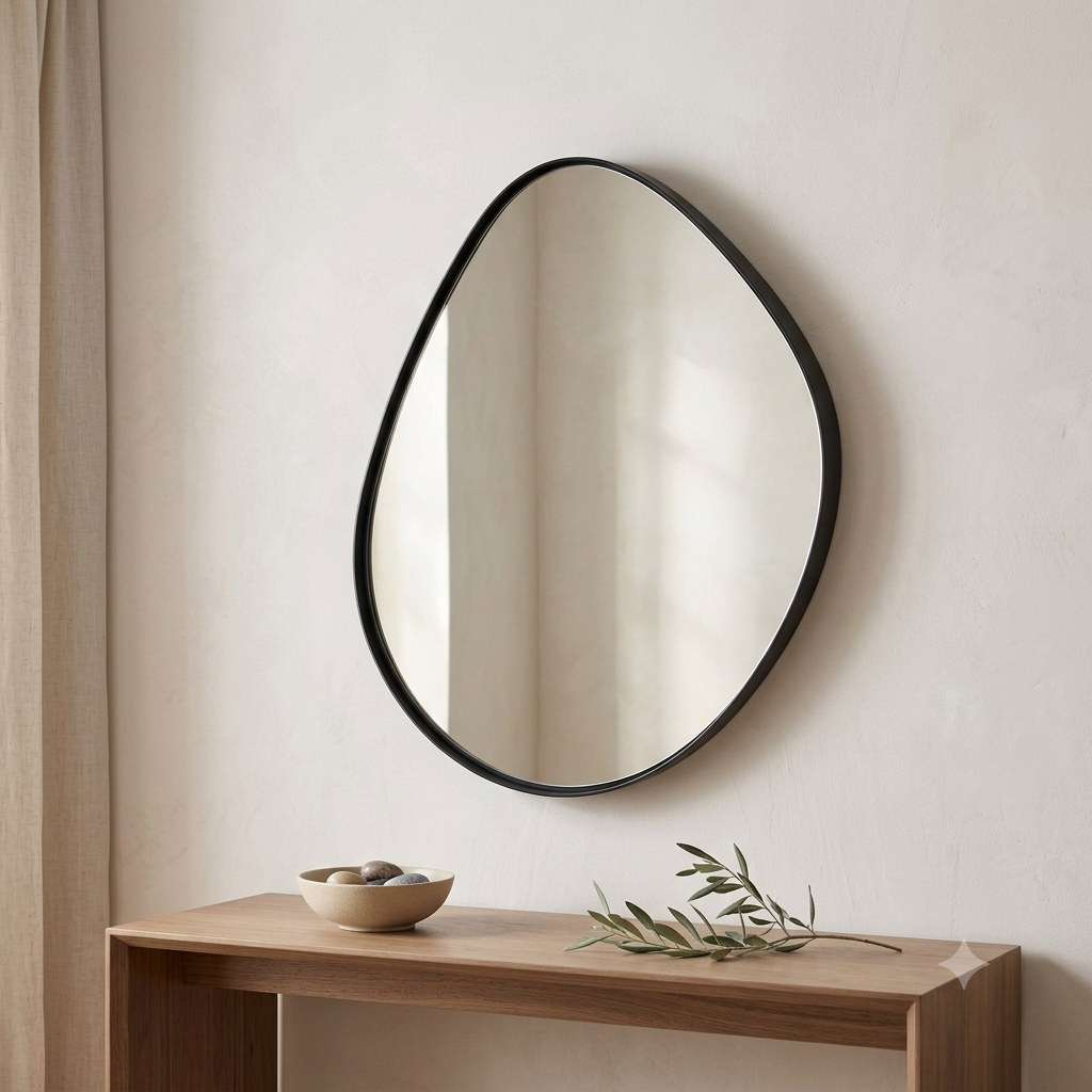 Organic Pebble Wall Mirror | Black Metal Frame 130cm