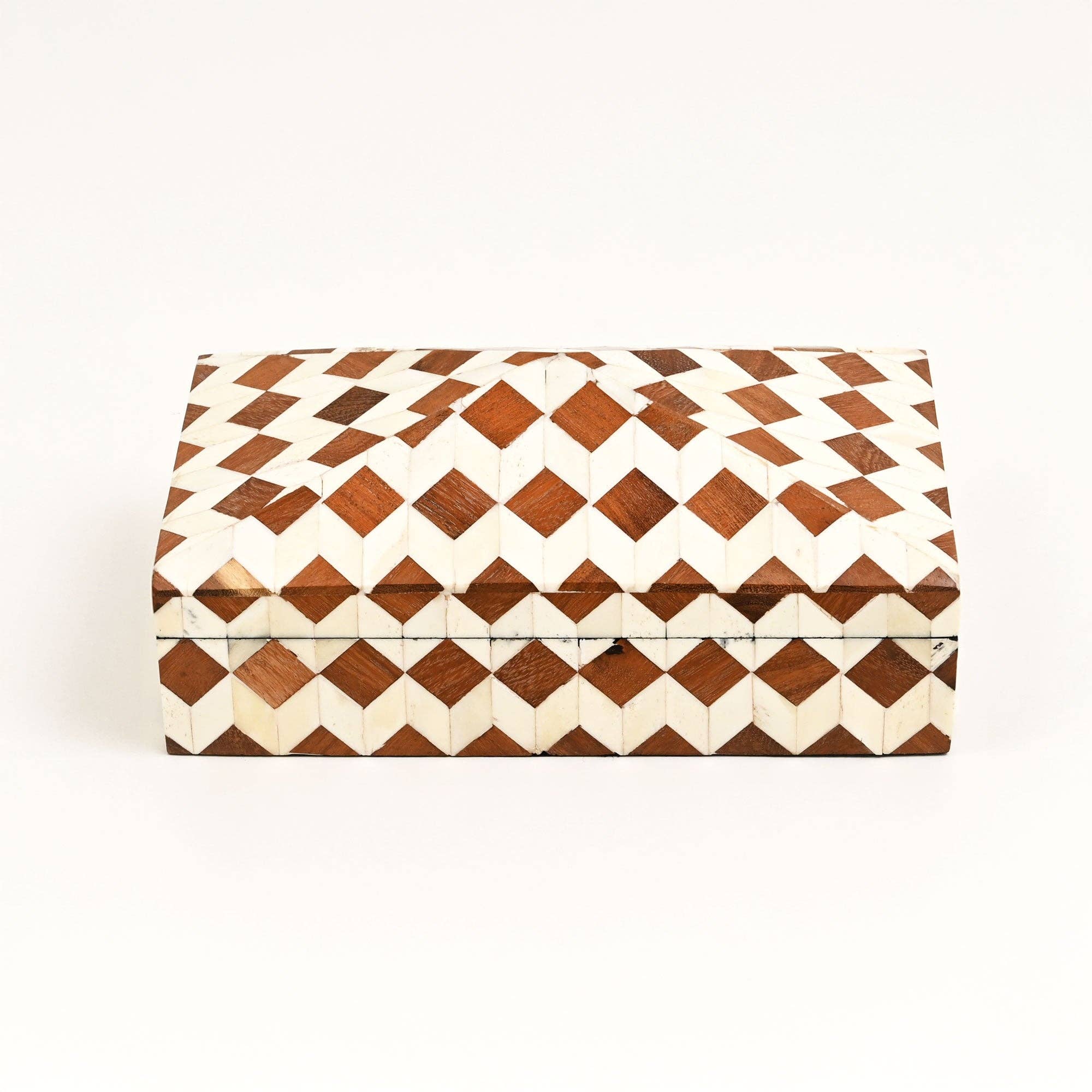 Handcrafted Diamond Pattern Bone Inlay Storage Box Brown