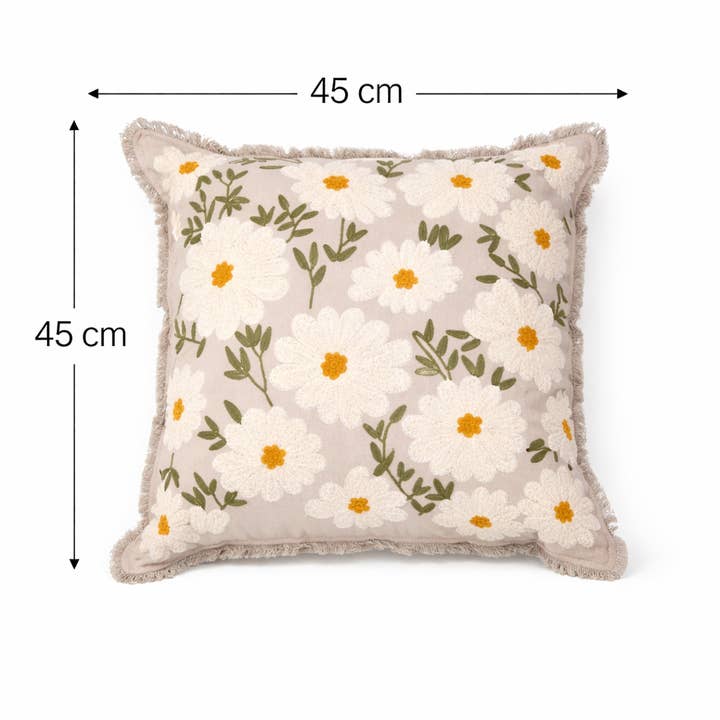 Embroidered Cotton Cushion- Flora Daisy Design- 45x45 cm