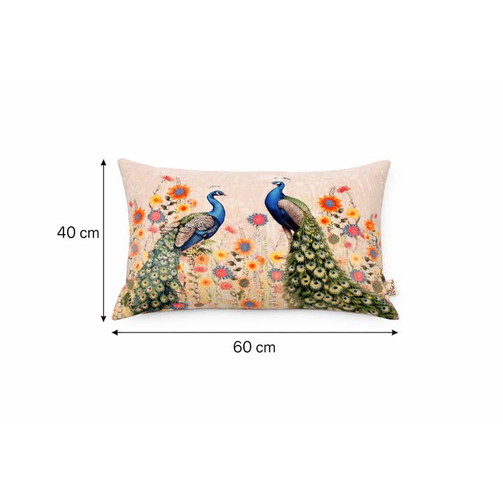 Floral Lumbar Cushion – Peacock Design– 40x60 cm