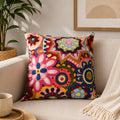 Embroidered Cotton Cushion- Abstract Floral Design- 45x45 cm
