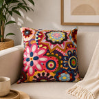 Embroidered Cotton Cushion- Abstract Floral Design- 45x45 cm