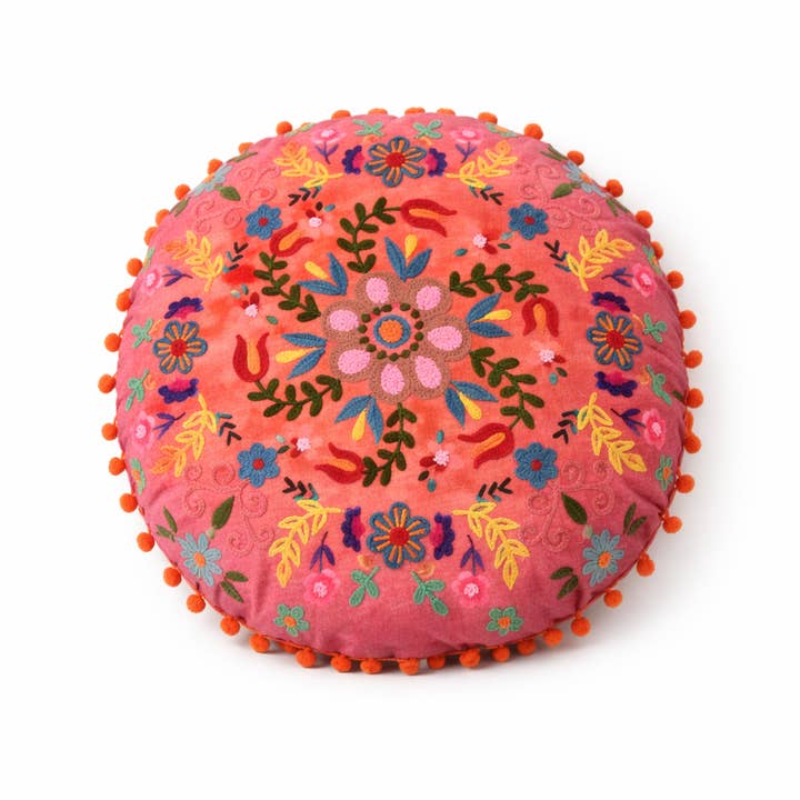 Embroidered Cotton Cushion- Floral Design- 50x50 cm