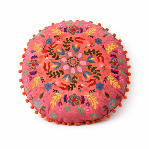 Embroidered Cotton Cushion- Floral Design- 50x50 cm