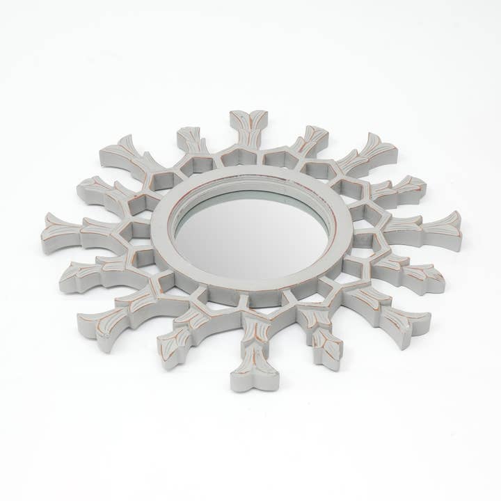 Hand-Carved Metallic Wood Sunburst Wall Mirror