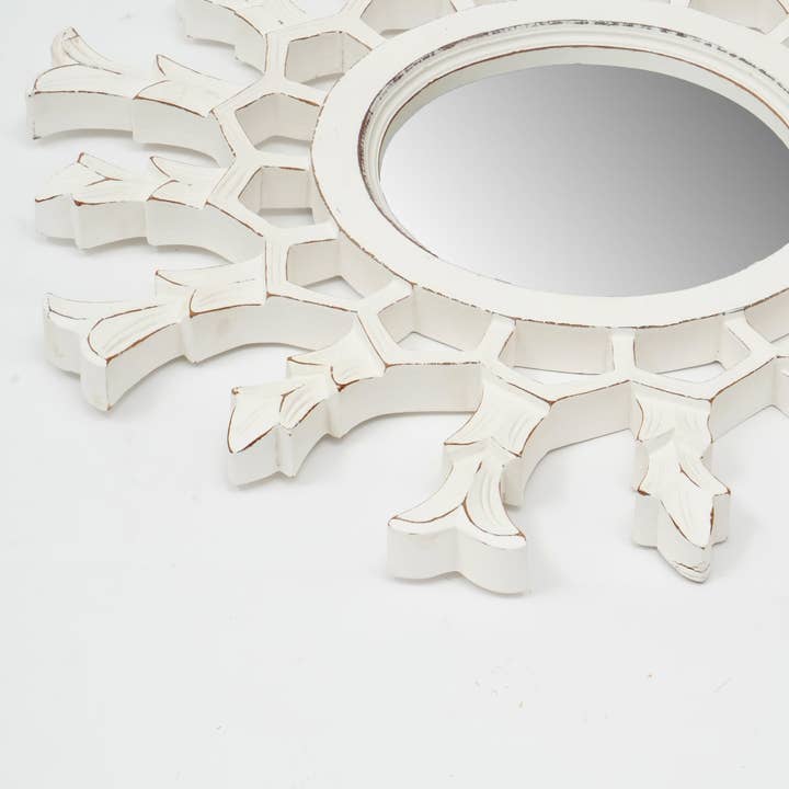 Hand-Carved Metallic Wood Sunburst Wall Mirror