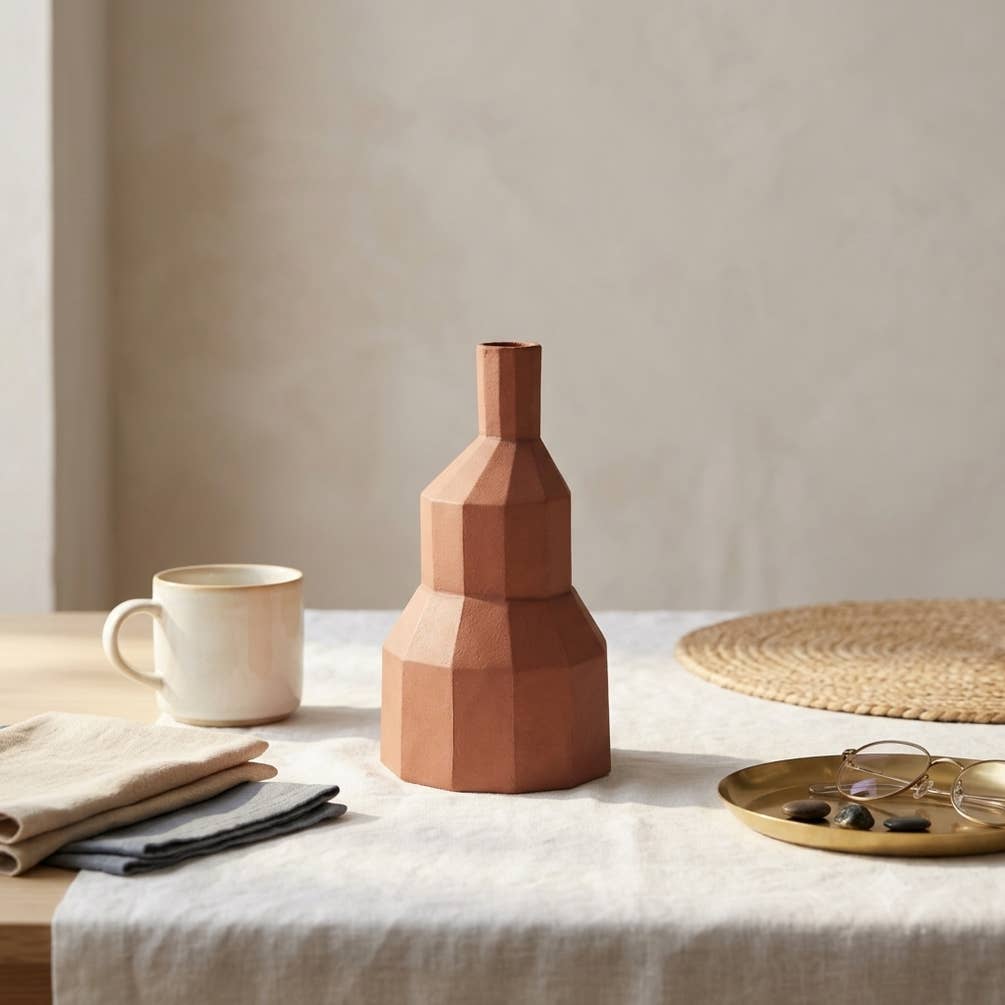 Terracotta Aluminium Vase | Modern Geometric Table Decor
