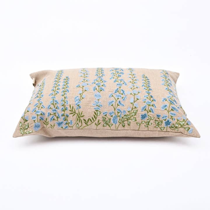 Cascade Floral Embroidered Cotton Lumbar Cushion- 40x60 cm