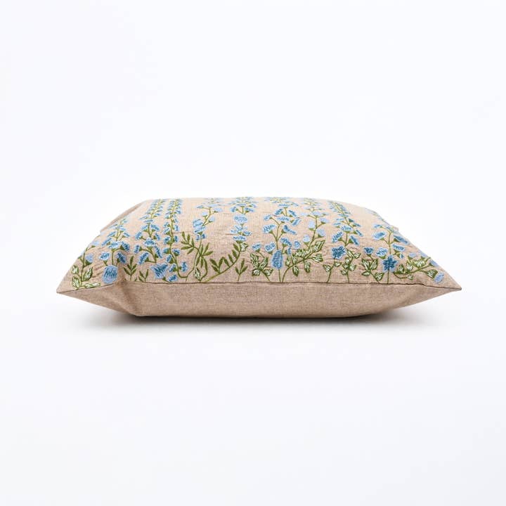 Cascade Floral Embroidered Cotton Lumbar Cushion- 40x60 cm