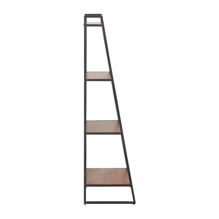 Modern Mango Wood Step Shelf with Black Metal Frame