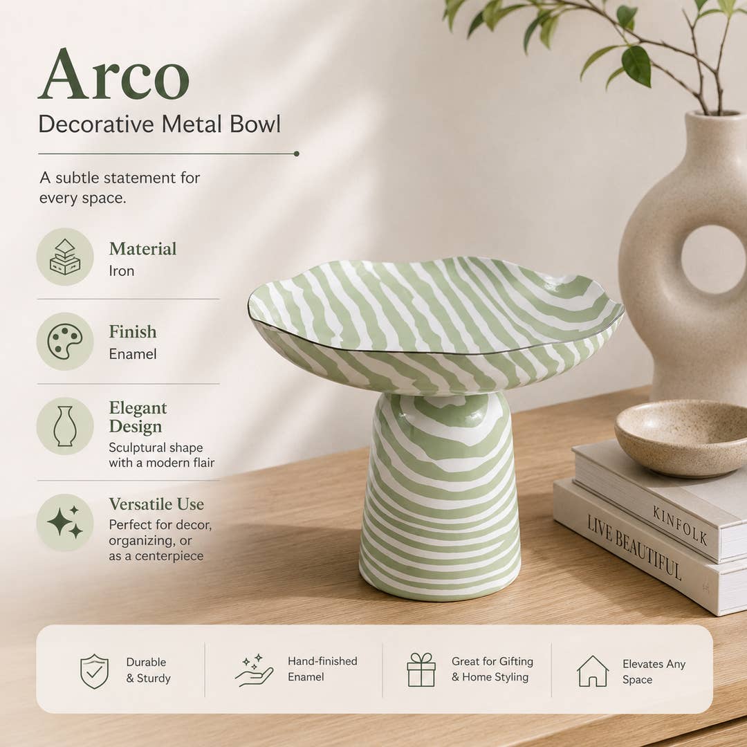 Modern Iron Decorative Bowl | Enamel Printed Pedestal Bowl