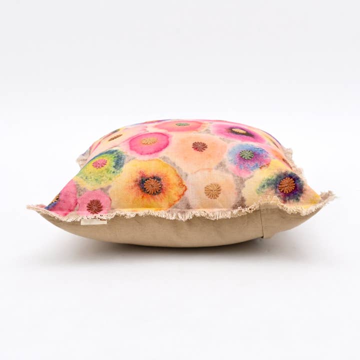 Printed & Embroidered Cotton Cushion- Bloom Design- 45x45 cm