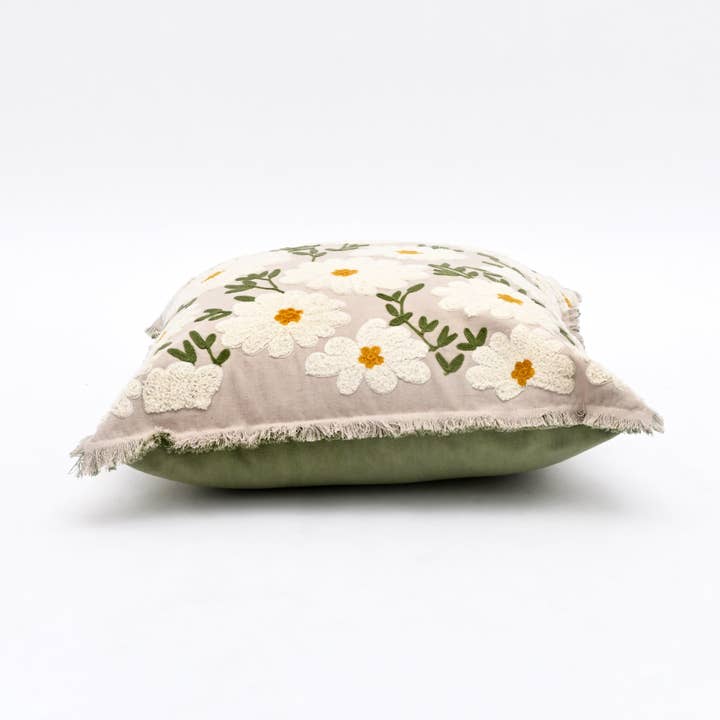 Embroidered Cotton Cushion- Flora Daisy Design- 45x45 cm