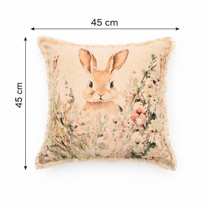 Embroidered Cotton Cushion- Bunny Floral Design- 45x45 cm