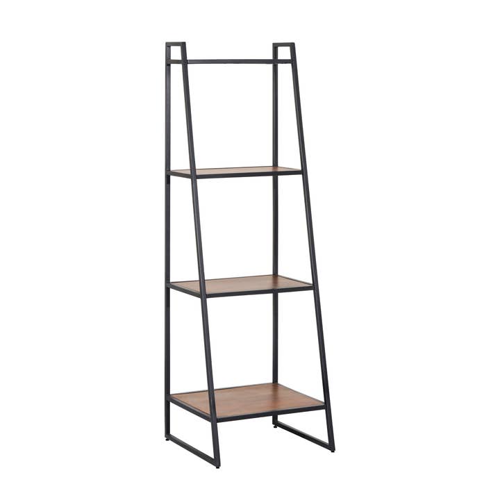 Modern Mango Wood Step Shelf with Black Metal Frame