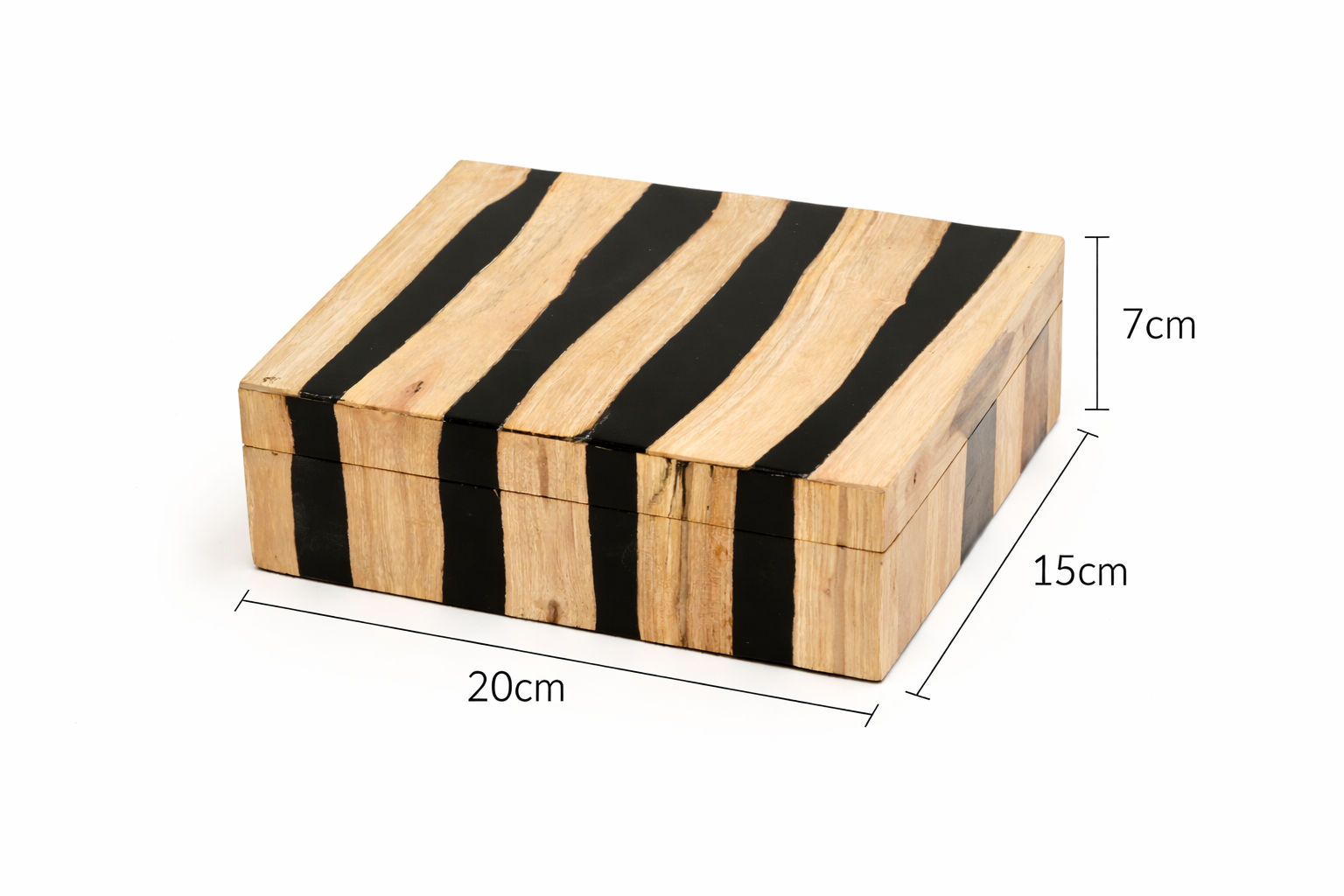 Handcrafted Black Striped Wooden Box Natural Brown Decor