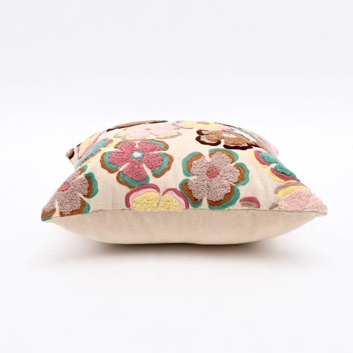 Printed Cotton Cushion- Retro Floral Design- 45x45 cm