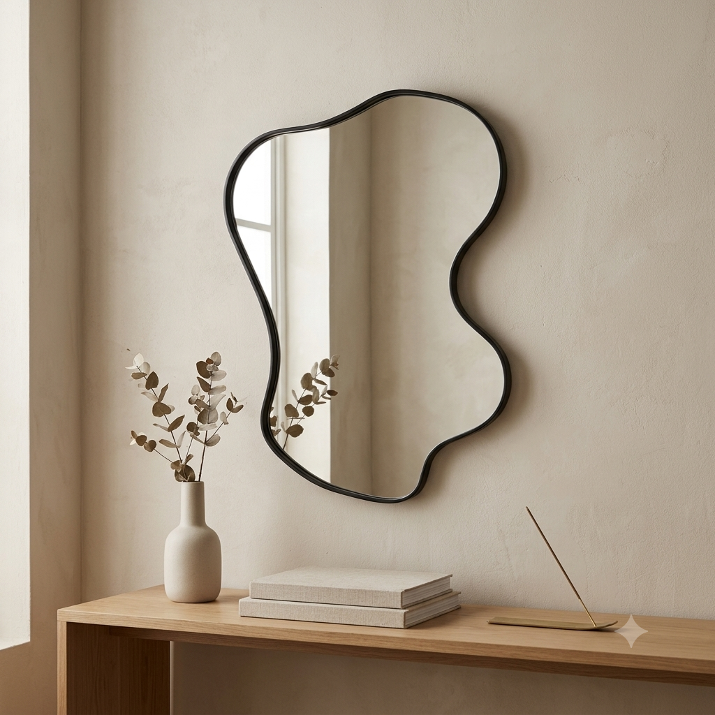 Freeform Wave Wall Mirror | Black Metal Frame 192cm