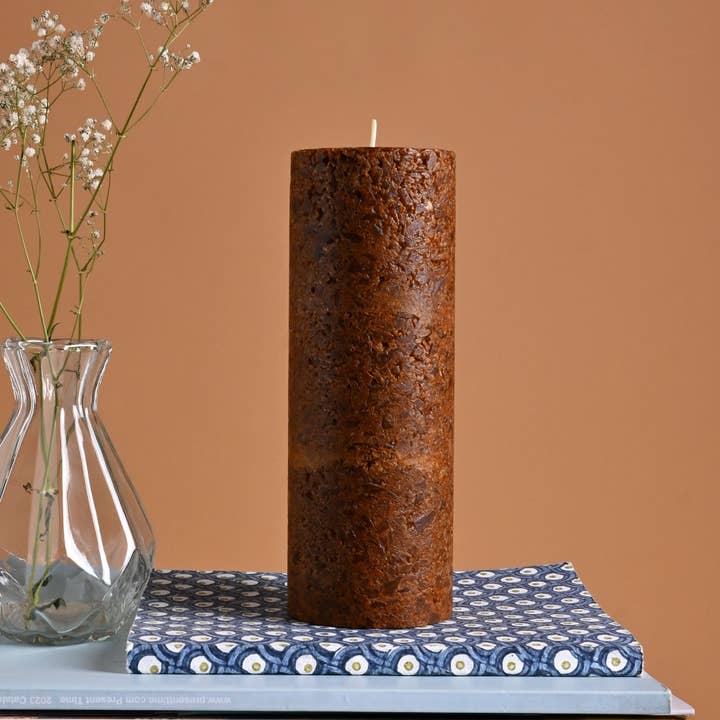 Lavender & Rosemary Marble Pillar Candle, Sandstone