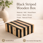 Handcrafted Black Striped Wooden Box Natural Brown Decor