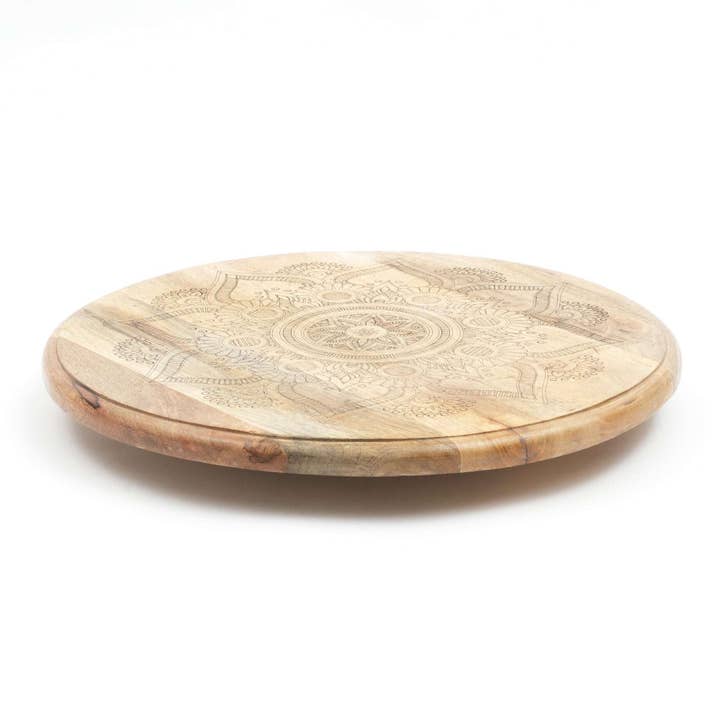 Golden Mandala Wooden Rotating Lazy Susan Tray