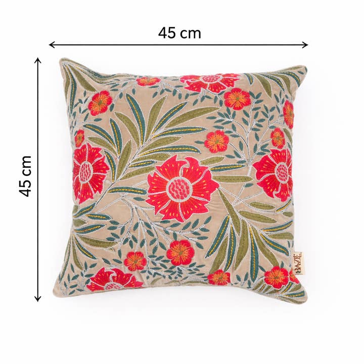Botanical Floral Cotton Velvet Cushion - 45×45 cm