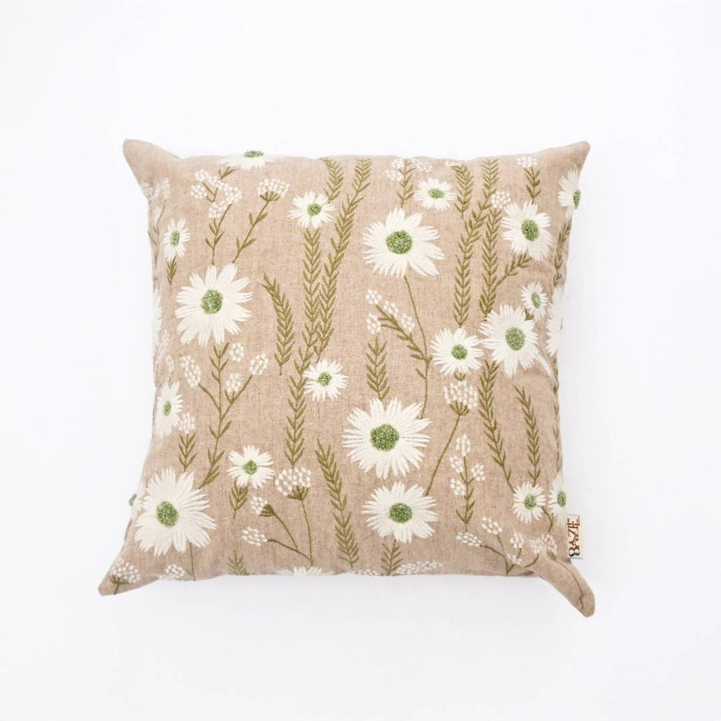 Floral Embroidered Cotton Cushion- Jasmine Design- 45x45 cm