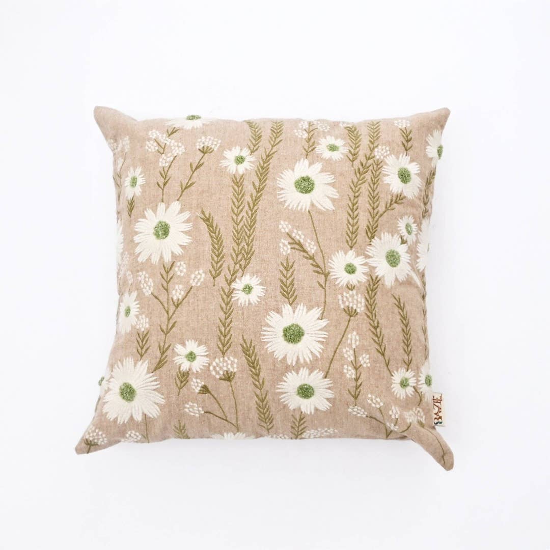 Floral Embroidered Cotton Cushion- Jasmine Design- 45x45 cm