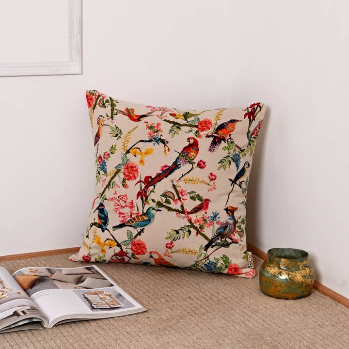Printed Cotton Cushion- Freya Bird Design- 45x45 cm