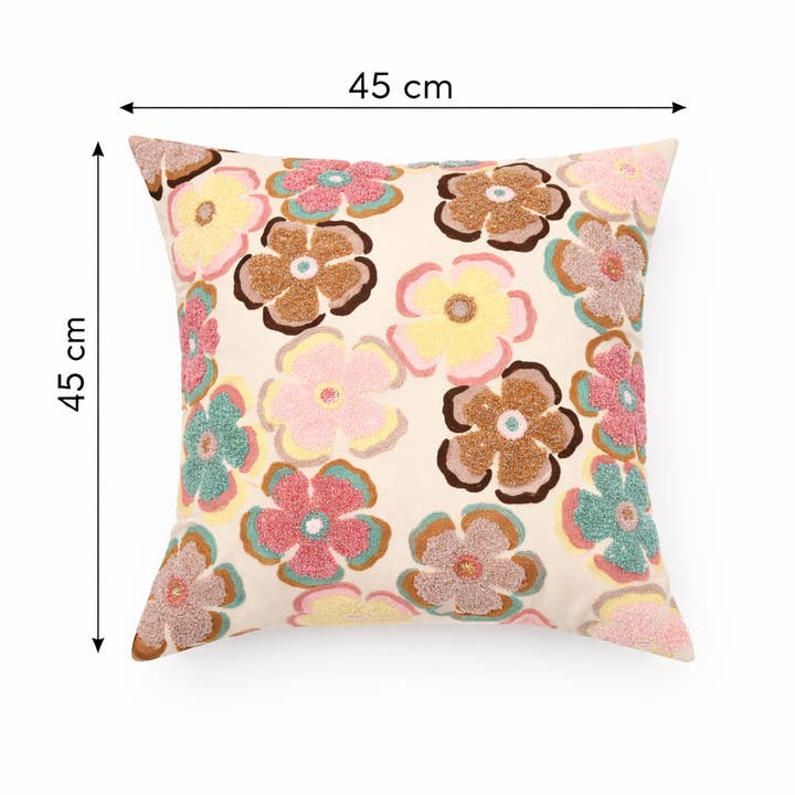 Printed Cotton Cushion- Retro Floral Design- 45x45 cm