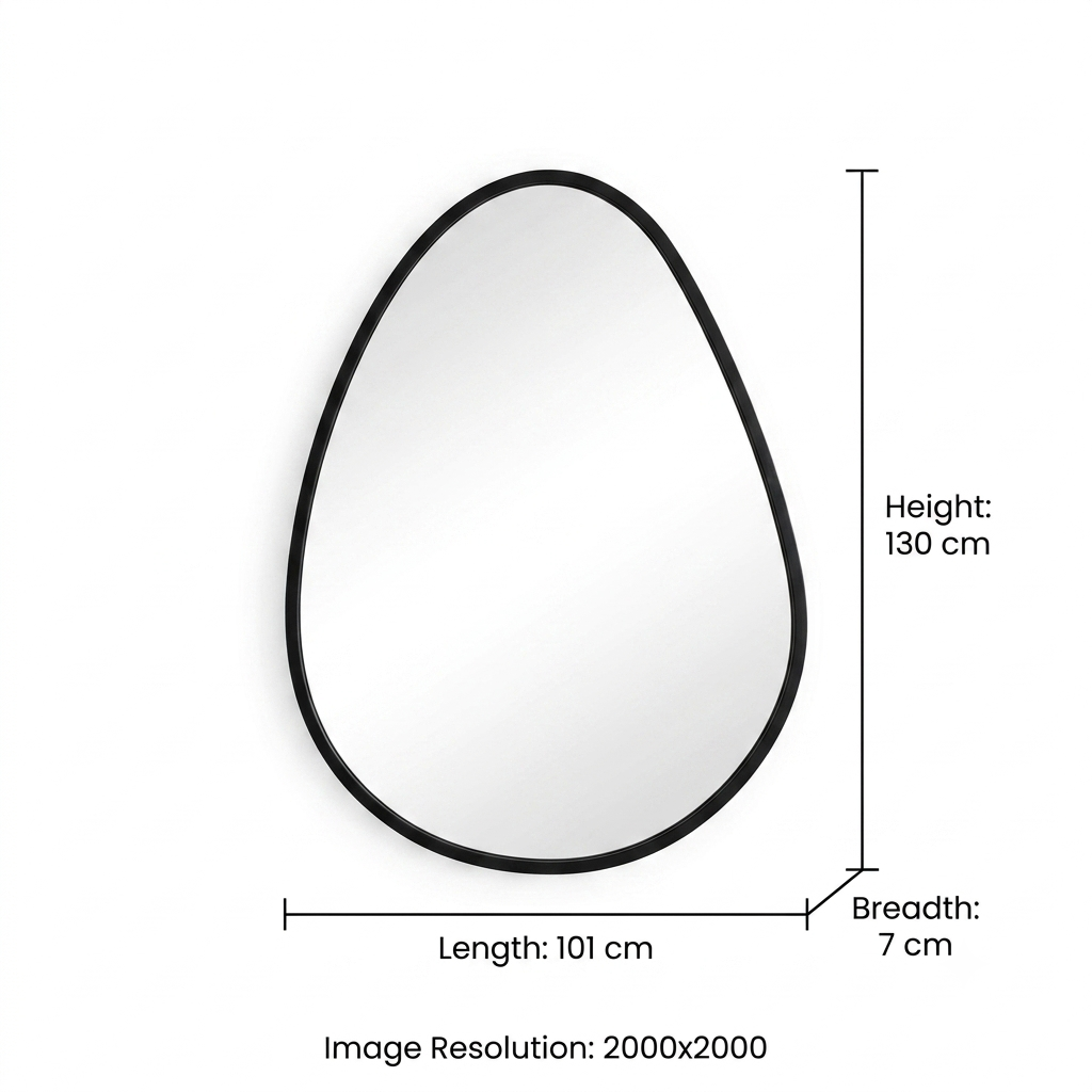 Organic Pebble Wall Mirror | Black Metal Frame 130cm