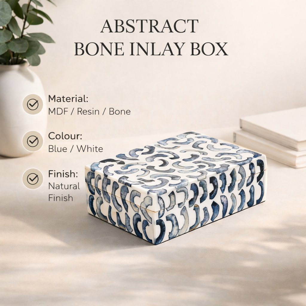 Handcrafted Abstract Bone Inlay Decorative Box Blue