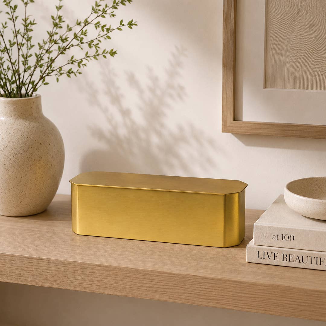 Modern Gold Iron Storage Box | Decorative Organizer with Lid