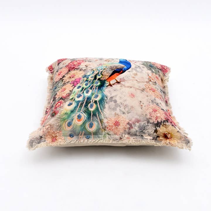 Cotton Cushion- Elina Peacock Floral Design- 45x45 cm