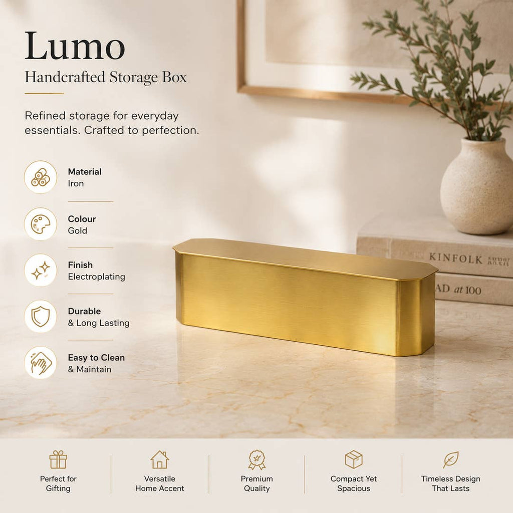 Modern Gold Iron Storage Box | Decorative Organizer with Lid