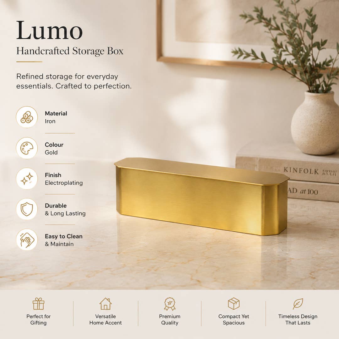 Modern Gold Iron Storage Box | Decorative Organizer with Lid