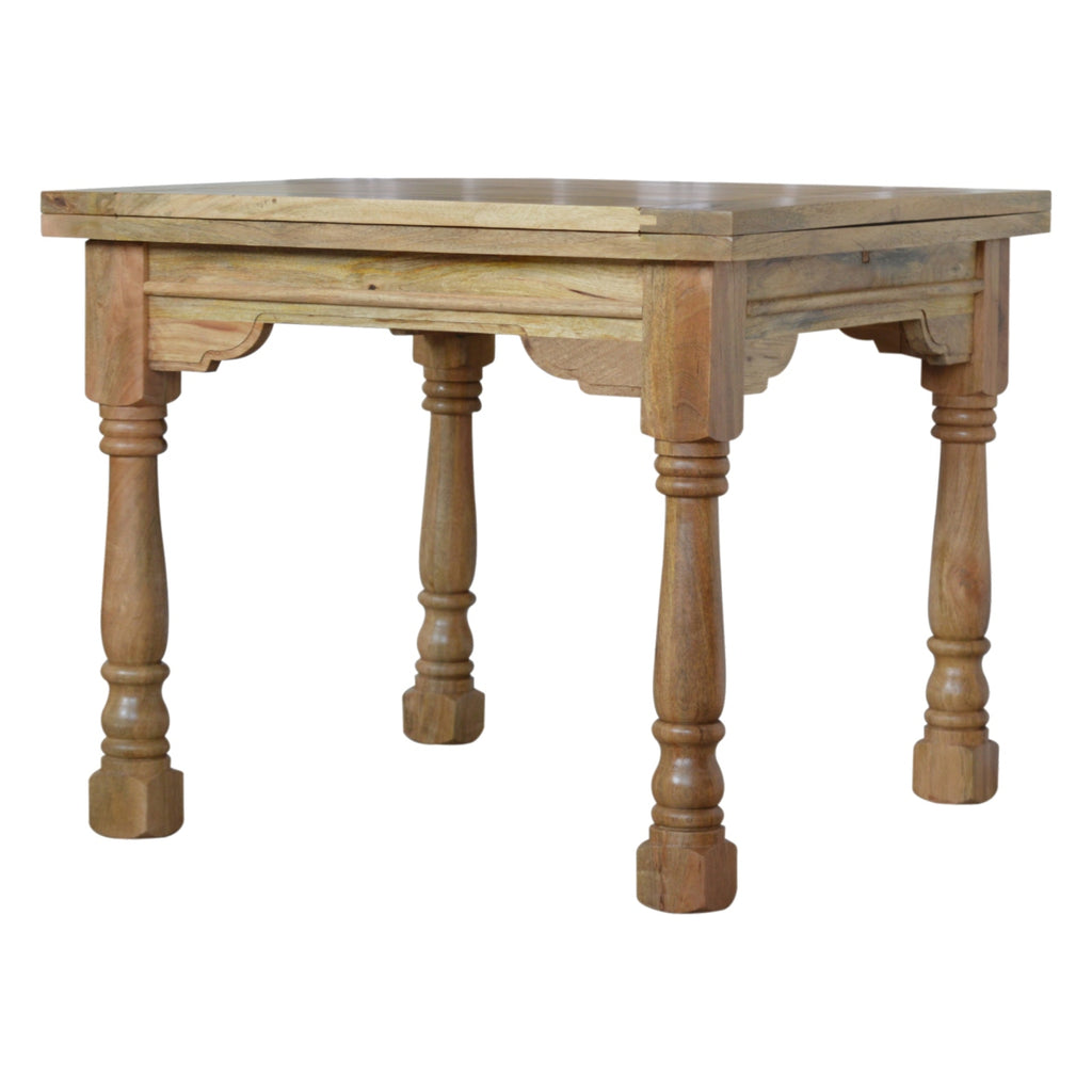 Handcrafted Solid Mango Wood Dining Table – Oak-ish Finish, Butterfly Extension