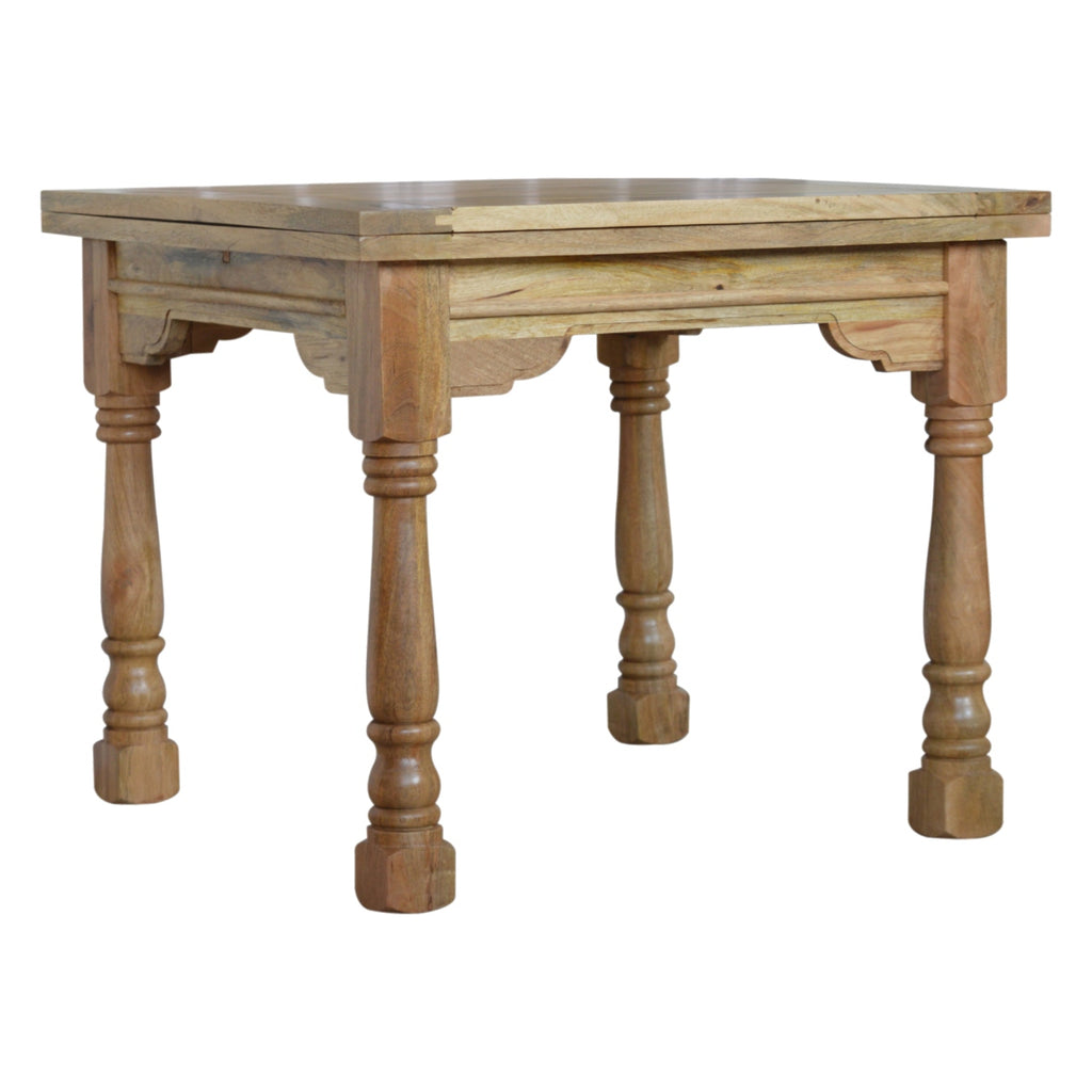 Handcrafted Solid Mango Wood Dining Table – Oak-ish Finish, Butterfly Extension